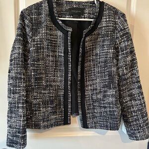 Ann Taylor Factory Tweed Jacket Blazer Black White Size 16 Classic Chic